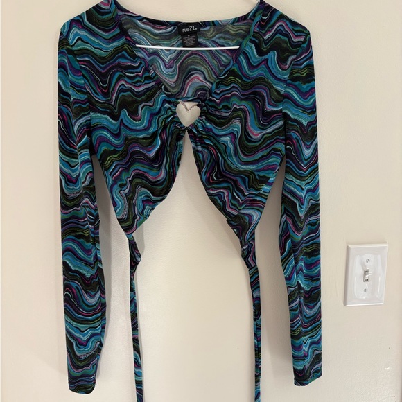 Vintage Tops - Vintage 2010s Rue21 Mesh Rave Crop Top | Y2K Electroclash Festival Glow